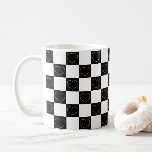 Elegant Black and White Hearts Pattern Valentijn Koffiemok (Met donut)