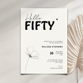 Elegant Black and White Hello Fifty 50th Birthday Kaart