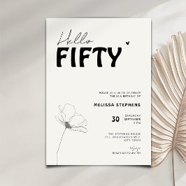 Elegant Black and White Hello Fifty 50th Birthday Kaart