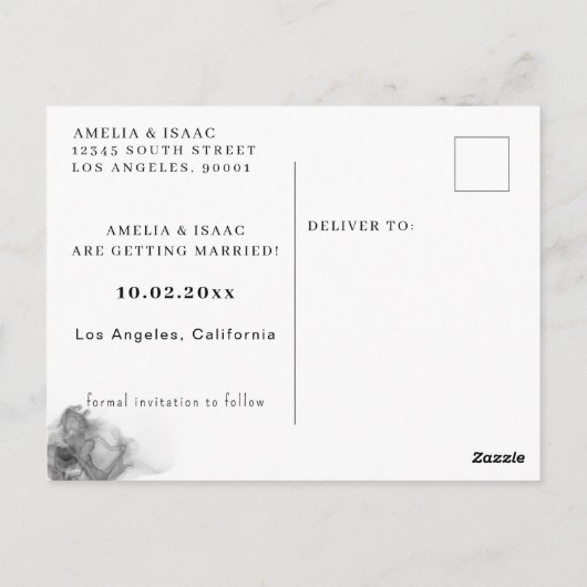 Elegant Black and White Ink Wedding Save the Date Briefkaart (Achterkant)