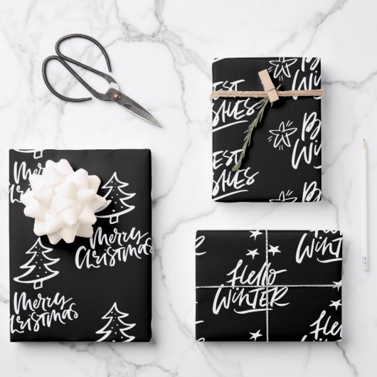 Elegant Black and White Kerstcitroenen Gift Inpakpapier Vel (Voorkant)