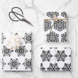 Elegant Black and White Kerstsnowflakes Gift Inpakpapier Vel