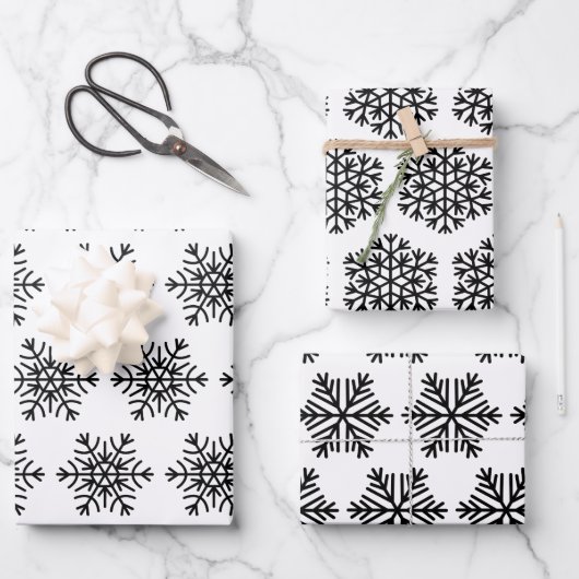 Elegant Black and White Kerstsnowflakes Gift Inpakpapier Vel (Voorkant)