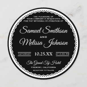 Elegant Black and White Lace Wedding Invitation Kaart
