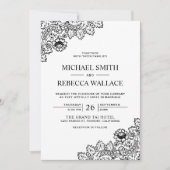Elegant Black and White Lace Wedding Kaart (Voorkant)