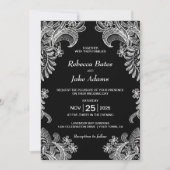 Elegant Black and White Lace Wedding Kaart (Voorkant)