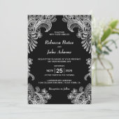Elegant Black and White Lace Wedding Kaart (Staand voorkant)