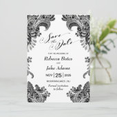 Elegant Black and White Lace Wedding Save The Date (Staand voorkant)