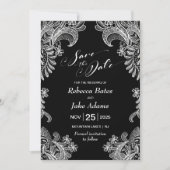 Elegant Black and White Lace Wedding Save The Date (Voorkant)