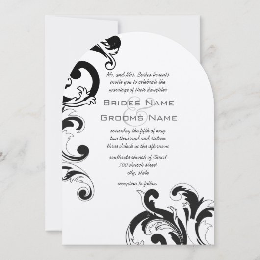 Elegant Black and White Large Damask Wedding Kaart
