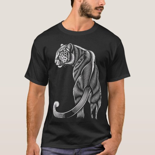 Elegant Black and White Leopard - Leopard Line Art T-shirt (Voorkant)