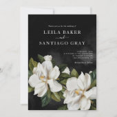 Elegant Black and White Magnolia Wedding Invite (Voorkant)