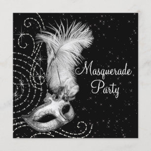 Elegant Black and White Masquerade Party Kaart