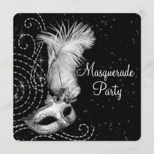 Elegant Black and White Masquerade Party Kaart