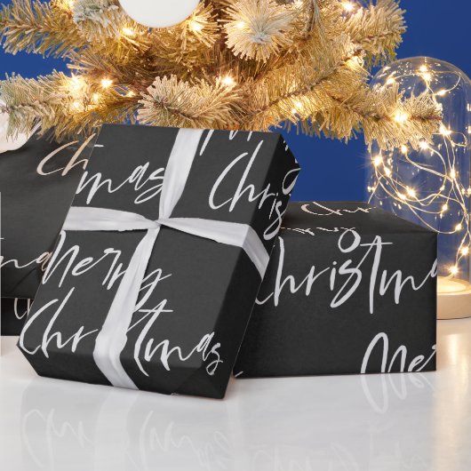 Elegant Black and White Merry Kerstmis Cadeaupapier (Feestdagen)