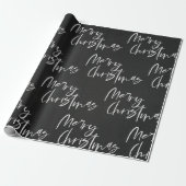 Elegant Black and White Merry Kerstmis Cadeaupapier (Uitgerold)