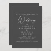 Elegant Black and White Minimalist Script Weddensc Kaart (Voorkant / Achterkant)