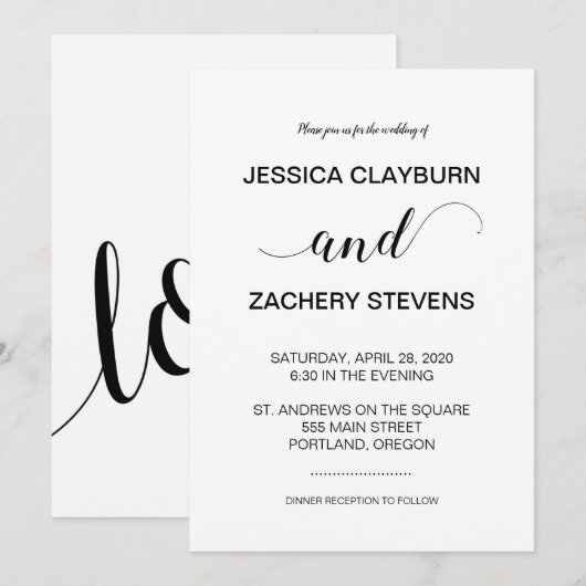 Elegant Black and White Minimalist Wedding Kaart (Voorkant / Achterkant)