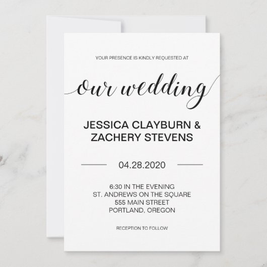 Elegant Black and White Minimalist Wedding Kaart (Voorkant)