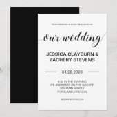 Elegant Black and White Minimalist Wedding Kaart (Voorkant / Achterkant)
