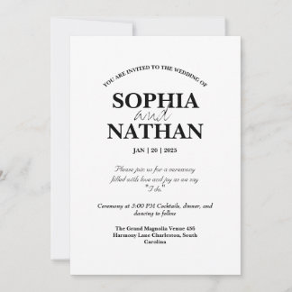 Elegant Black and White Minimalist Wedding Kaart