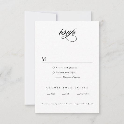 Elegant Black and White Minimalist Wedding RSVP Kaartje (Voorkant)