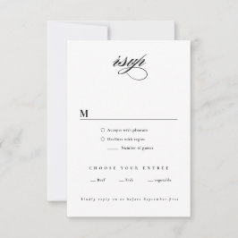 Elegant Black and White Minimalist Wedding RSVP Kaartje