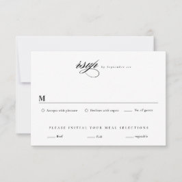 Elegant Black and White Minimalist Wedding RSVP Kaartje