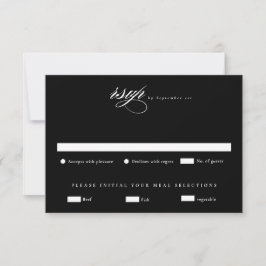 Elegant Black and White Minimalist Wedding RSVP Kaartje