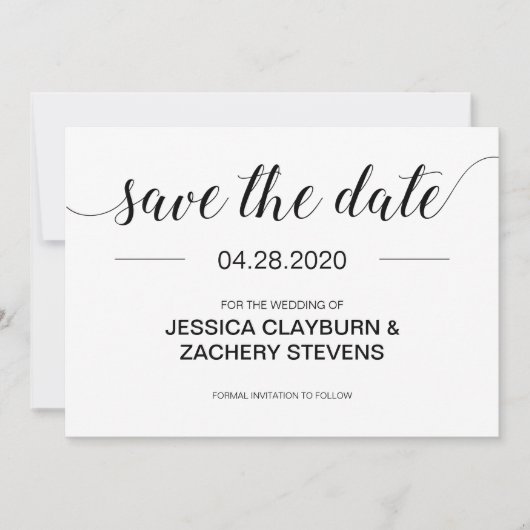 Elegant Black and White Minimalist Wedding Save The Date (Voorkant)