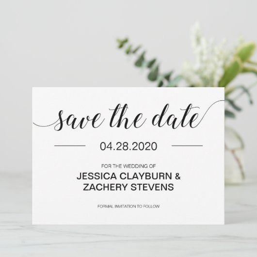 Elegant Black and White Minimalist Wedding Save The Date (Staand voorkant)