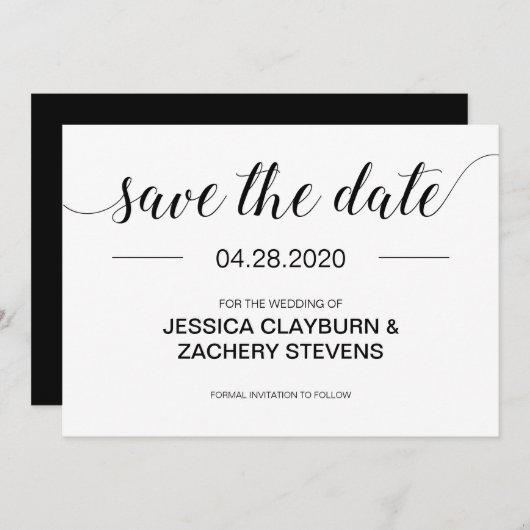 Elegant Black and White Minimalist Wedding Save The Date (Voorkant / Achterkant)