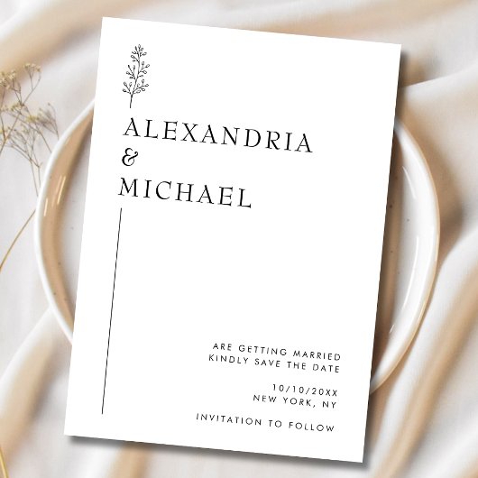 Elegant Black and White Minimalist Wedding Save The Date