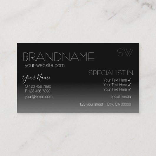 Elegant Black and White Mirror Font met Monogram Visitekaartje (Achterkant)