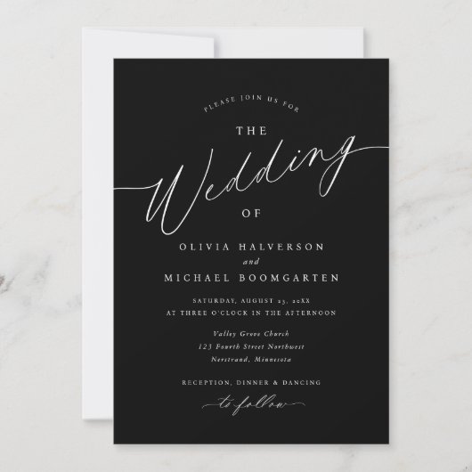 Elegant Black and White Modern Calligraphy Wedding Kaart (Voorkant)
