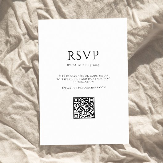 Elegant Black and White Modern Minimalist Wedding RSVP Kaartje