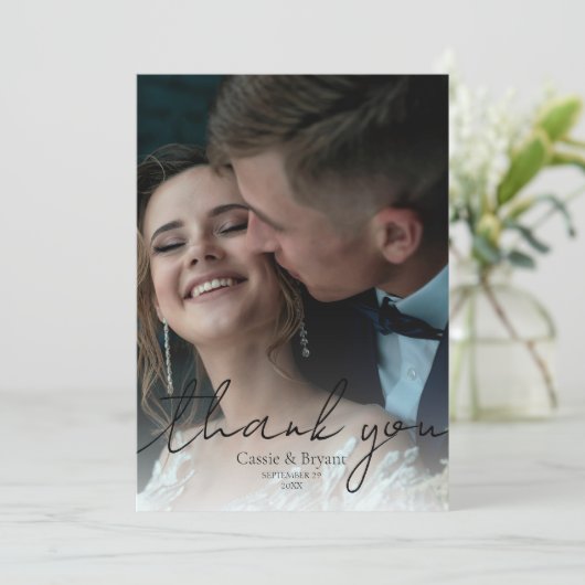 Elegant Black and White Modern Wedding Bedankkaart (Staand voorkant)