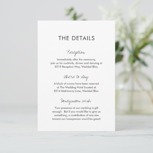 Elegant Black and White Modern Wedding Informatiekaartje (Staand voorkant)