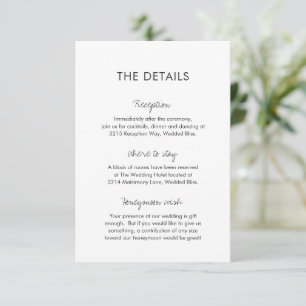 Elegant Black and White Modern Wedding Informatiekaartje