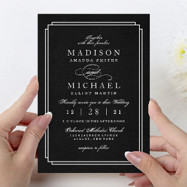 Elegant Black and White Modern Wedding Invitation Feestdagenkaart