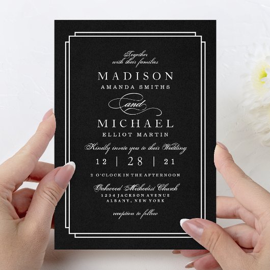Elegant Black and White Modern Wedding Invitation Feestdagenkaart