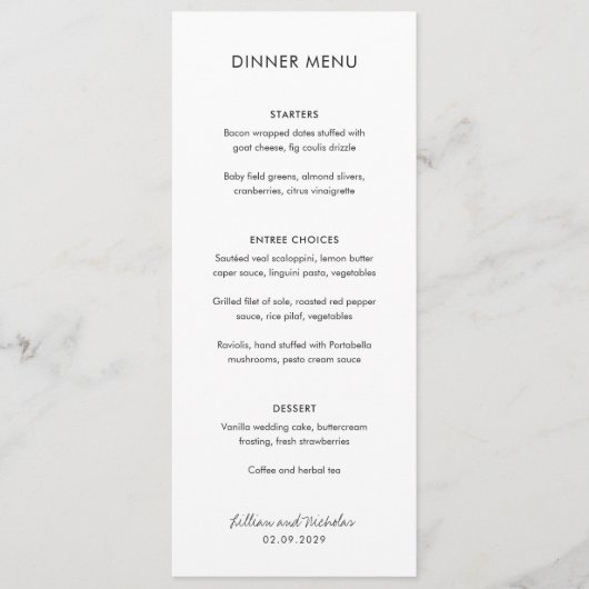 Elegant Black and White Modern Wedding Menu (Voorkant)