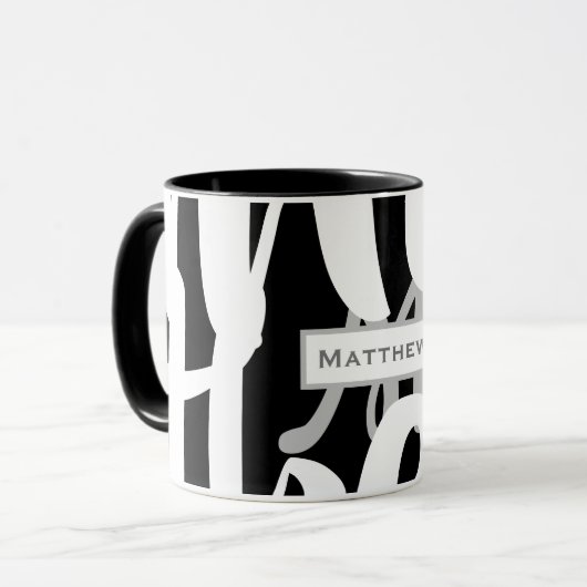 Elegant Black and White Monogram Coffee Mok (Voorkant links)