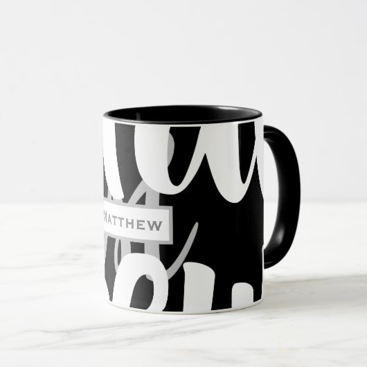 Elegant Black and White Monogram Coffee Mok (Voorkant rechts)