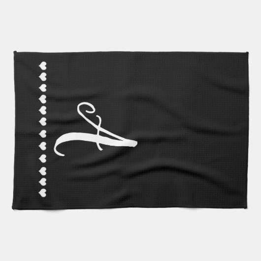 Elegant Black and White Monogram Initiaal Theedoek (Horizontaal)