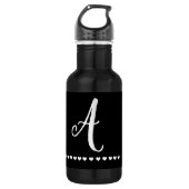Elegant Black and White Monogram Initiaal Waterfles (Voorkant)