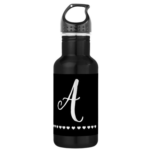 Elegant Black and White Monogram Initiaal Waterfles (Voorkant)