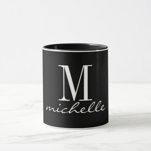 Elegant Black and White Monogram Name Custom Mok (Midden)