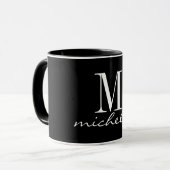 Elegant Black and White Monogram Name Custom Mok (Voorkant links)