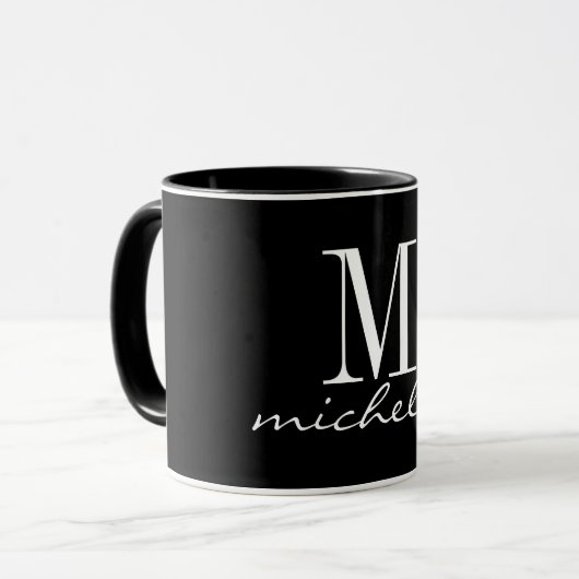 Elegant Black and White Monogram Name Custom Mok (Voorkant links)
